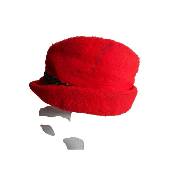 Vintage Bright red Tyrolean / alpine Fedora like style hat w/ ear flaps #2 - Picture 2 of 11